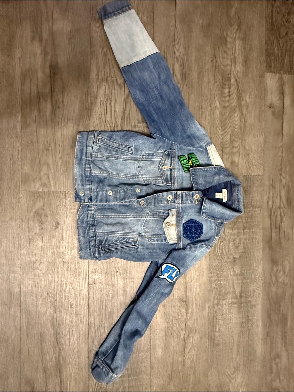 Cat & Jack Two-Tone Blue Denim Jacket with Patch Accents